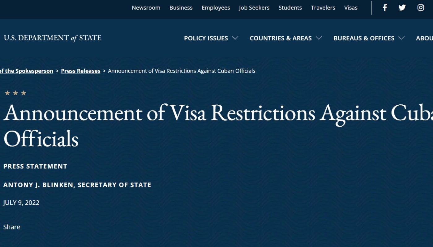 US Sanktionsankündigung auf der Seite des State Department