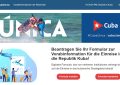 Screenshot der Startseite des Internetportals "D'Viajeros" zur Einreiseanmeldung nach Kuba