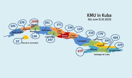Eine Karte zeigt kleine und mittlere Betriebe in Kuba nach Provinzen aufgeschlüsselt